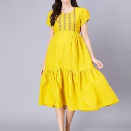 NIGHTSPREE Maternity Floral Embroidered Flounce Midi Fit & Flare Dress-image-92