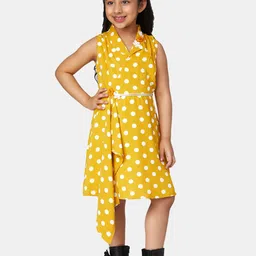 Peppermint Girls Mustard Yellow Polka Dots Printed Wrap Dress-picture-22