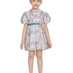 Peppermint Girls Floral Printed Puff Sleeves Pleated Cotton Fit & Flare Dress-picture-27