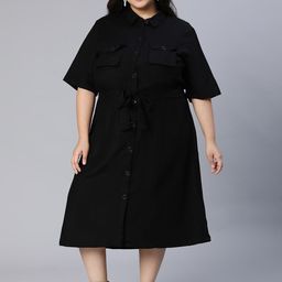 Oxolloxo Plus size Button Down Shirt Linen Midi Dress-picture-35