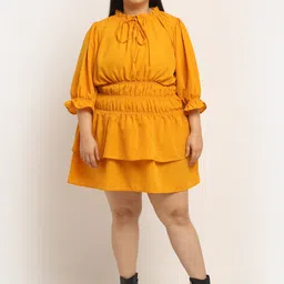 Flambeur Yellow Tie-Up Neck Crepe Dress-picture-28