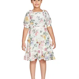 Peppermint Floral Printed Sequined Fit & Flare Dress-image-42