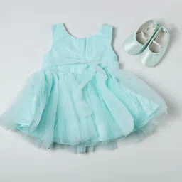 Nuberry Girls Blue Solid Net Dress-picture-31