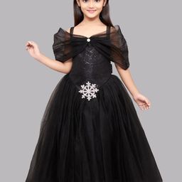 Pink Chick Girls Black Sequinned Off-Shoulder Net Ball Gown-picture-25