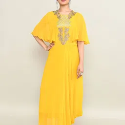 The Maple Embroidered Cape Sleeve Georgette Maxi Dress-picture-24