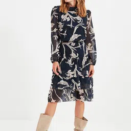 Trendyol Women Navy Blue Floral A-Line Midi Dress-image-51