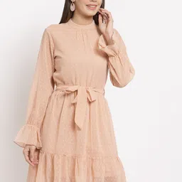 aayu Peach-Coloured Georgette High Neck A-Line Dress-picture-21