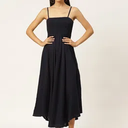 IQRAAR Fit and Flare Shoulder Straps Sleeveless Midi Dress-image-22