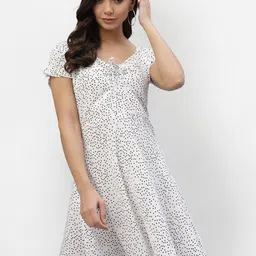 aayu Women White Crepe Polka Dots A-Line Dress-image-88
