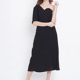 DODO & MOA Black One Shoulder Crepe A-Line Midi Dress image 1