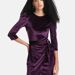 Kazo Women Purple Velvet Sheath Dress-image-42