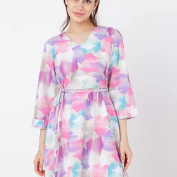 Zink London Abstract Printed V-Neck A-Line Dress-picture-38