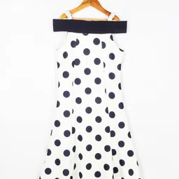 Peppermint Girls Navy Blue & White Off-Shoulder A-Line Maxi Dress-picture-20