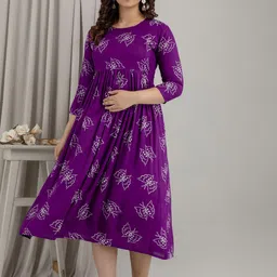 Mialo fashion Printed Flared Midi Maternity Feeding Dress image 1