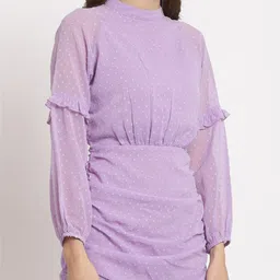 aayu Lavender Georgette High Neck Sheath Dress image 4