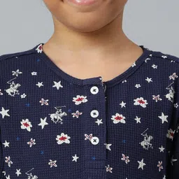 Beverly Hills Polo Club Girls Navy Blue Round Neck Cotton Dress image 2