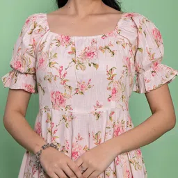 KASYA Floral Printed Cotton Fit & Flared Midi Ethnic Dress image 2