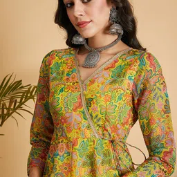 Shae by SASSAFRAS Floral Printed Gotta Patti Angrakha Maxi Ethnic Dress image 2