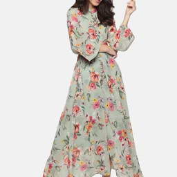 HERE&NOW Green Floral Chiffon Maxi Maxi Dress image 4