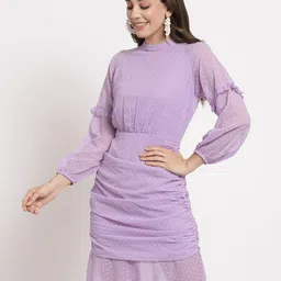 aayu Lavender Georgette High Neck Sheath Dress image 2
