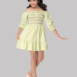 Toonyport Green Embroidered Off-Shoulder Chiffon Dress image 5