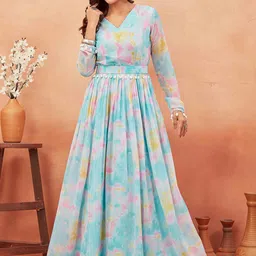 ODD BY chansi TRENDZ Tie & Dye V-Neck Fit and Flare Maxi Ethnic Dresses image 4