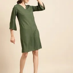 DODO & MOA  Tie-Up Neck Crepe A-Line Dress image 2