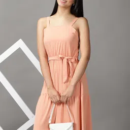 SHOWOFF Women Peach-Coloured Shoulder Straps Maxi Dress-image-87