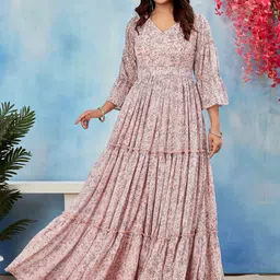 ODD BY chansi TRENDZ Floral Printed V-Neck Fit & Flare Georgette Ethnic Dresses image 5