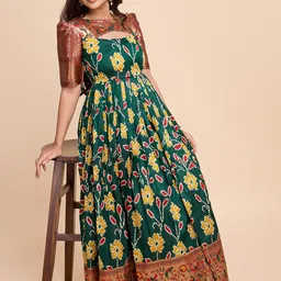 Tasarika Floral Printed Short Sleeves Ethnic Dress image 5