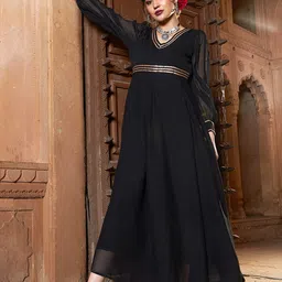 Shae by SASSAFRAS V-Neck Bishop Sleeves Chiffon Maxi Ethnic Dresses image 5