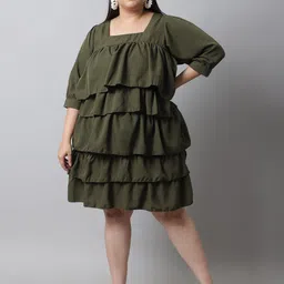 Flambeur Plus Size Square Neck Blouson Dress image 5