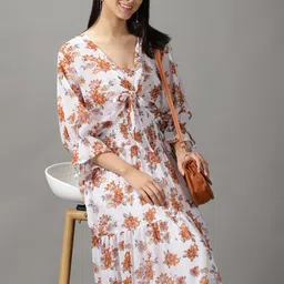 SHOWOFF White & Mustard Yellow Floral Maxi Dress-picture-0