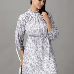 SHOWOFF White & Grey Floral Printed Maxi Dress-picture-38