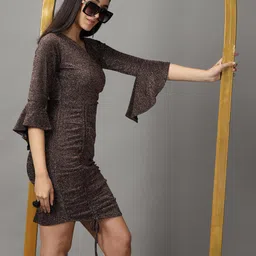 SHOWOFF Women Brown Sheath Dress-image-8