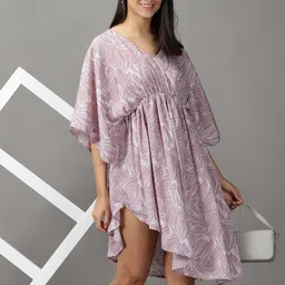 SHOWOFF Women Mauve & White Chiffon A-Line Dress-picture-2