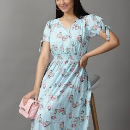 SHOWOFF Women Blue & Pink Floral Chiffon Maxi Dress-picture-23