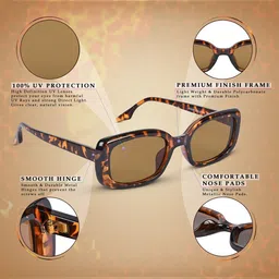 NuVew Unisex Rectangle Sunglasses with UV Protected Lens-ES_16479-32-NW-3556-BRW-oBRW-RT image 3