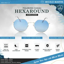 Micelo Martin Unisex Blue Lens & Silver-Toned Round Sunglasses with UV Protected Lens image 3