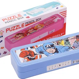 ski Puzzle Pencil Box With Password Number Lock, Captain America Marvel Art Plastic Pencil Box image 5