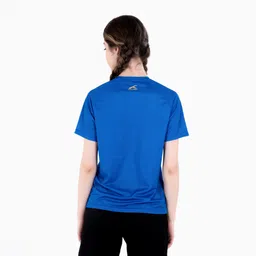 hundred Women Solid Round Neck Polyester Blue T-Shirt image 4