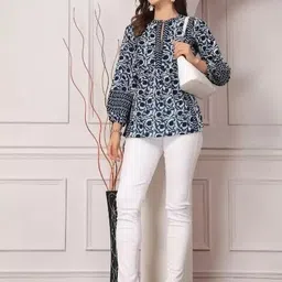 aavira Casual Regular Sleeves Printed Women Dark Blue Top image 3