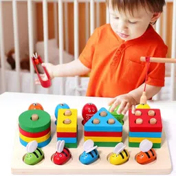mara bommai Montessori Wooden Toys for 1+ Year Old | Shape Sorter & Fishing Toy for Kids image 4