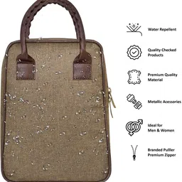 kavrixa Khakhi-Chocolate Faux Leather & Linen PVC Cotted Fabric Tiffin bag KX-TB03 Lunch Bag image 5