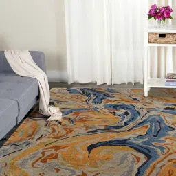 Blue Abstract Viscose 4 ft x 6 ft Hand Tufted Carpet by Saraswati Global-image-60