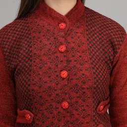 divastri Women Printed High Neck Maroon Sweater image 4