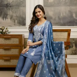 fabrinargi Women Cotton Blend Kurta Pant Dupatta Set image 5