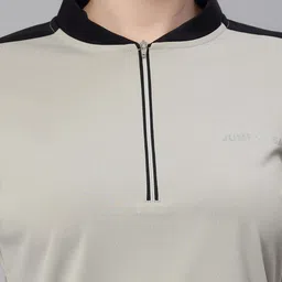 jump usa Women Colorblock High Neck Polyester Grey T-Shirt image 5