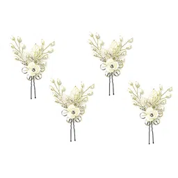 Hair Flare Women Set of 4 Artificial Metal Roses Beaded U Pins-picture-34
