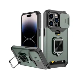 Luxury Kase LK177 Camera Slide Protection Ring Magnetic Kickstand iPhone 15 Pro Back Case-picture-23